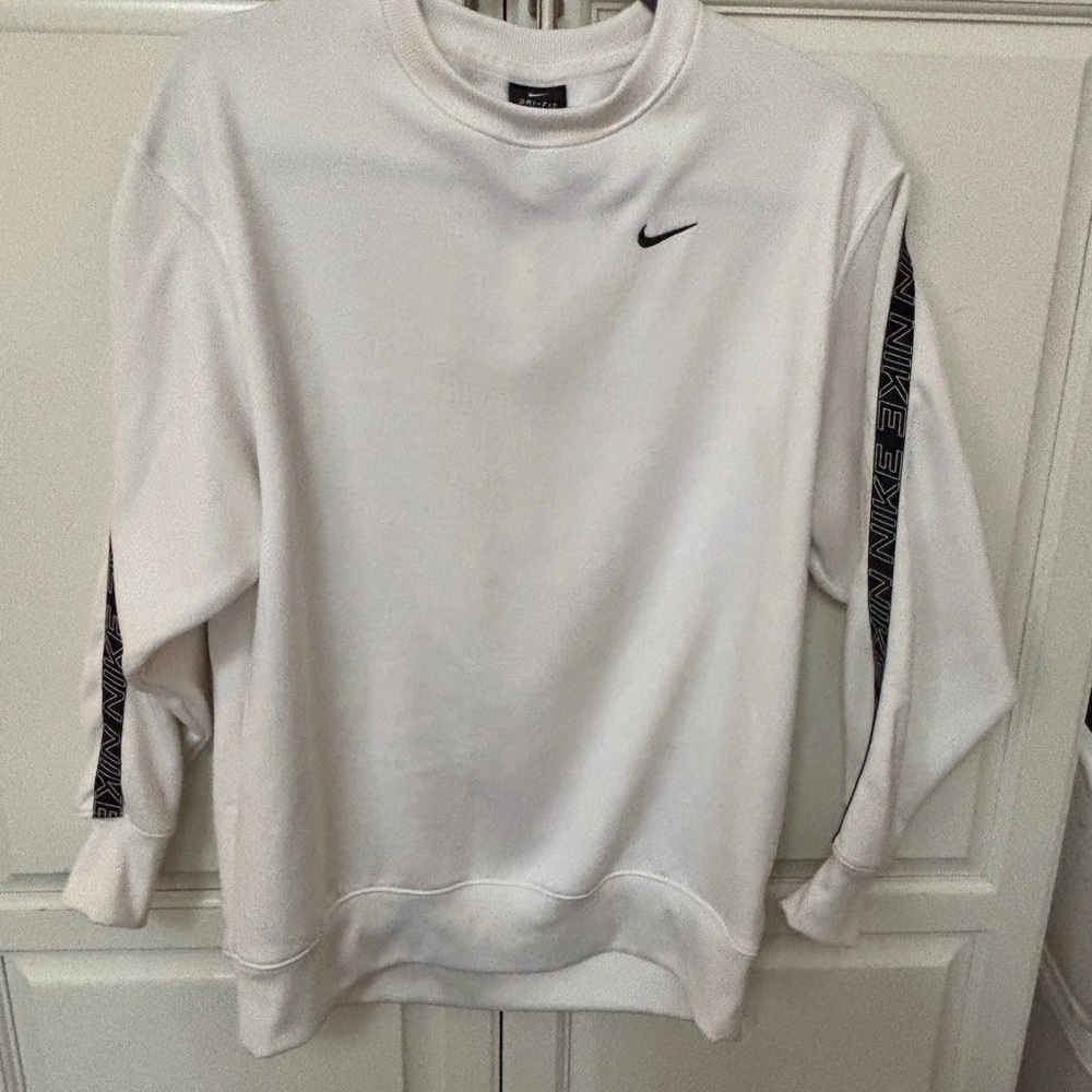 Nike Men's White Crewneck Sweater with Black Accents